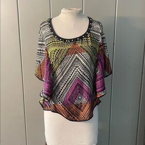 ECI Satin Blouse Flutter Sleeve Medium Boho Artsy Fairy Whimsical Hippie Purple